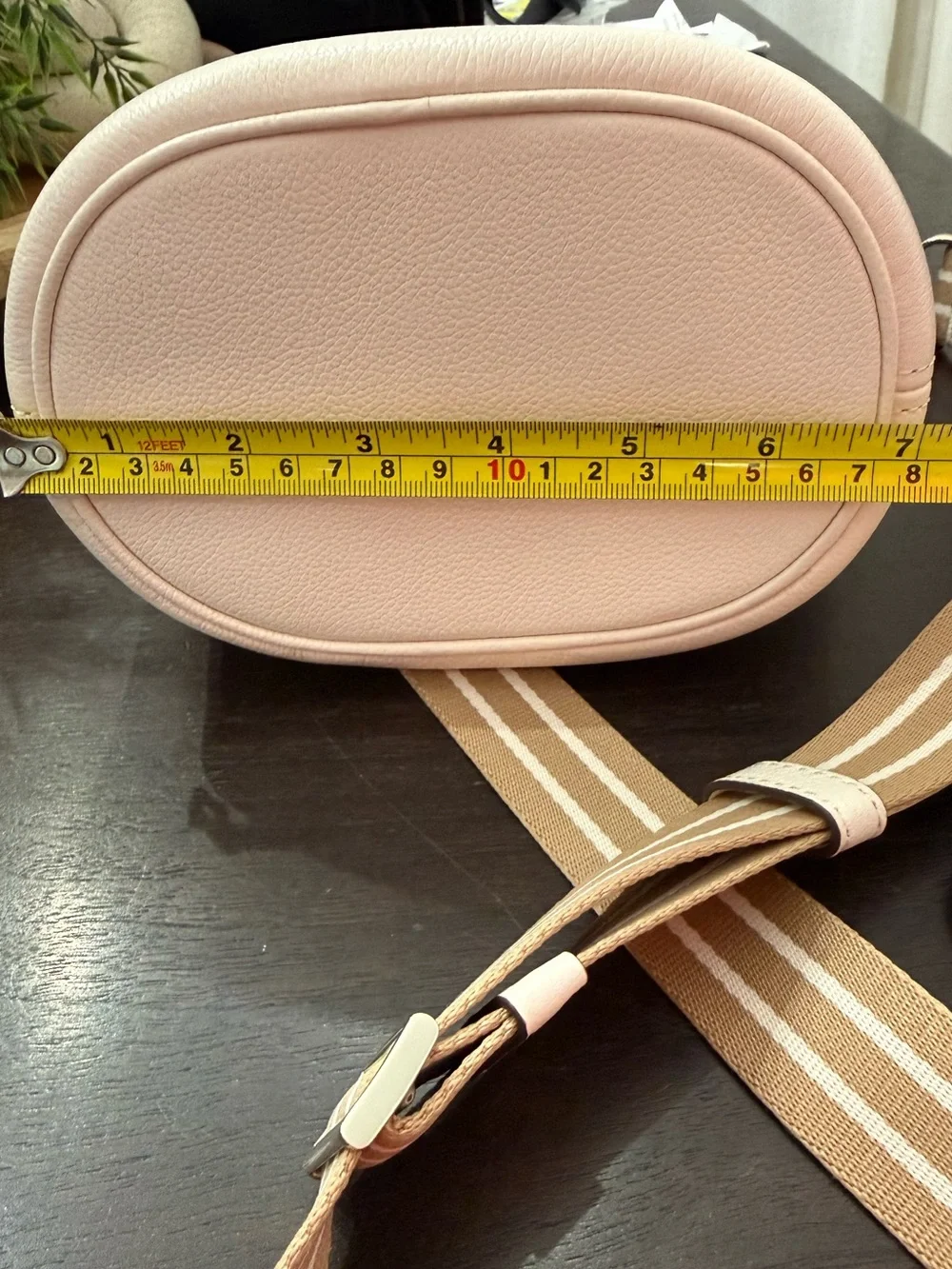 Kate Spade Pebbled Leather Drawstring Bucket Bag with Striped Strap